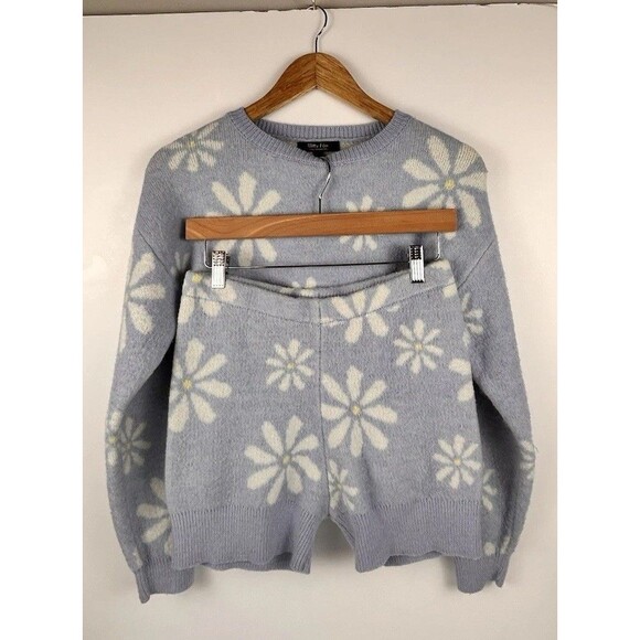 Witty Fox Two Piece Sweater And Shorts Blue Daisy Print Size Large - Picture 6 of 10
